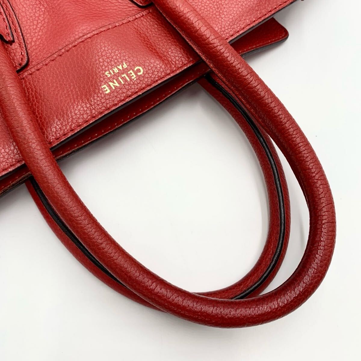 CELINE セリーヌ ラゲージ ショッパー ハンドバッグ　トートバッグ レザー 赤系　レッド
