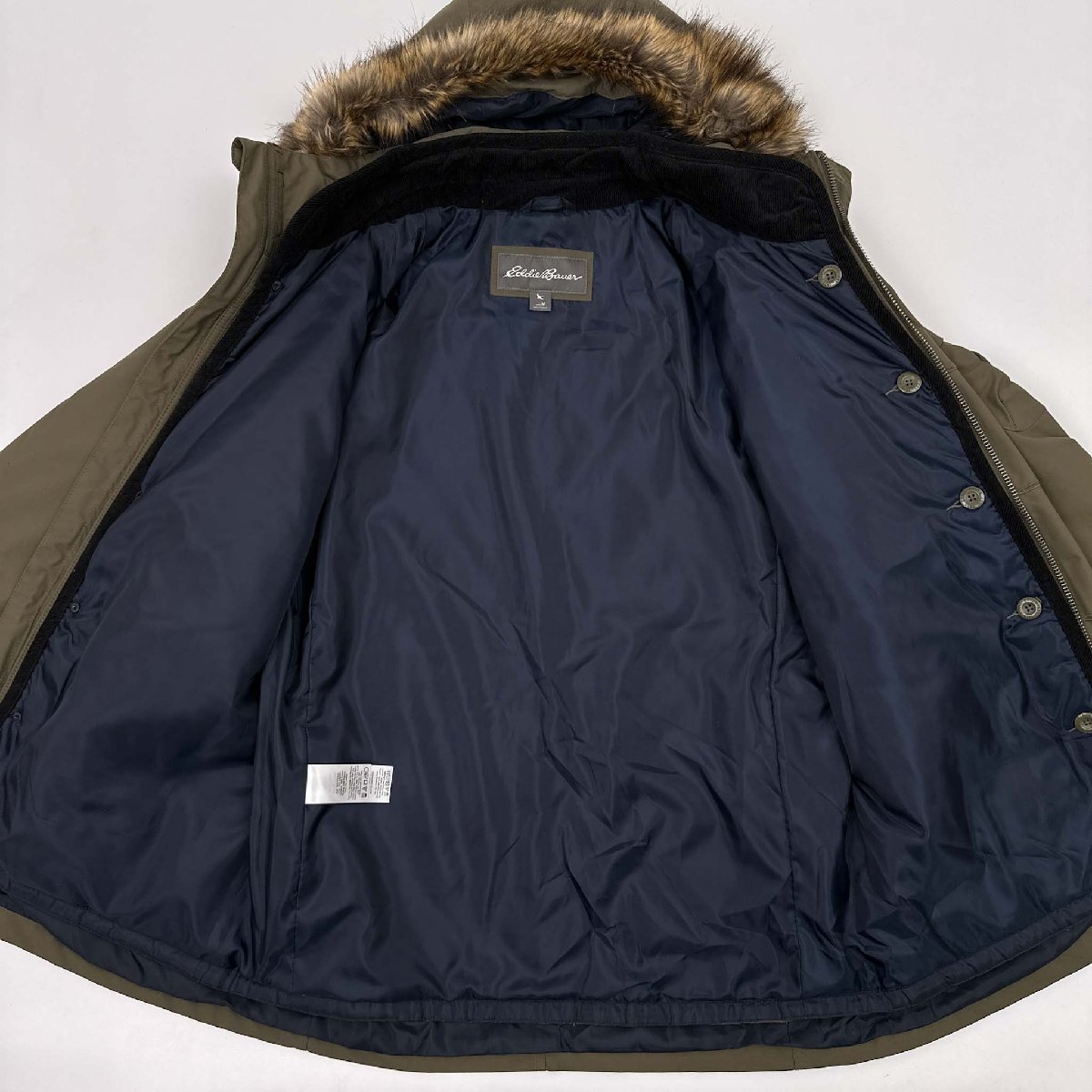 美品◆Eddie Bauer エディーバウアー キルティングライナー付き ファー マウンテン ジャケット コート M/ミリタリー/モッズ/パーカ/カーキ
