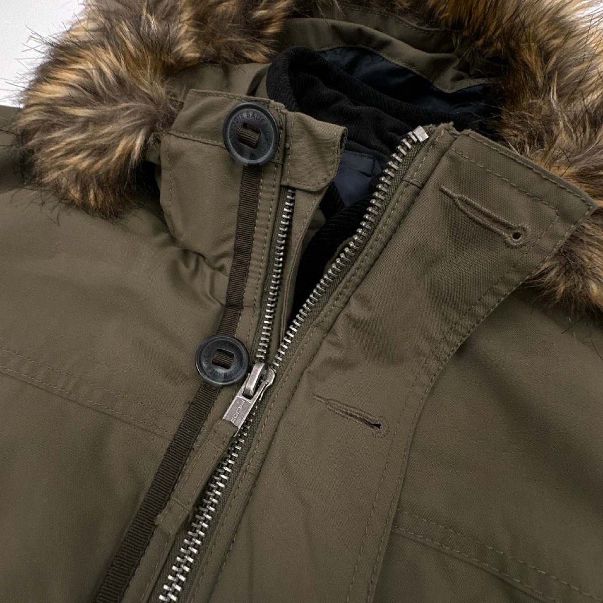 美品◆Eddie Bauer エディーバウアー キルティングライナー付き ファー マウンテン ジャケット コート M/ミリタリー/モッズ/パーカ/カーキ
