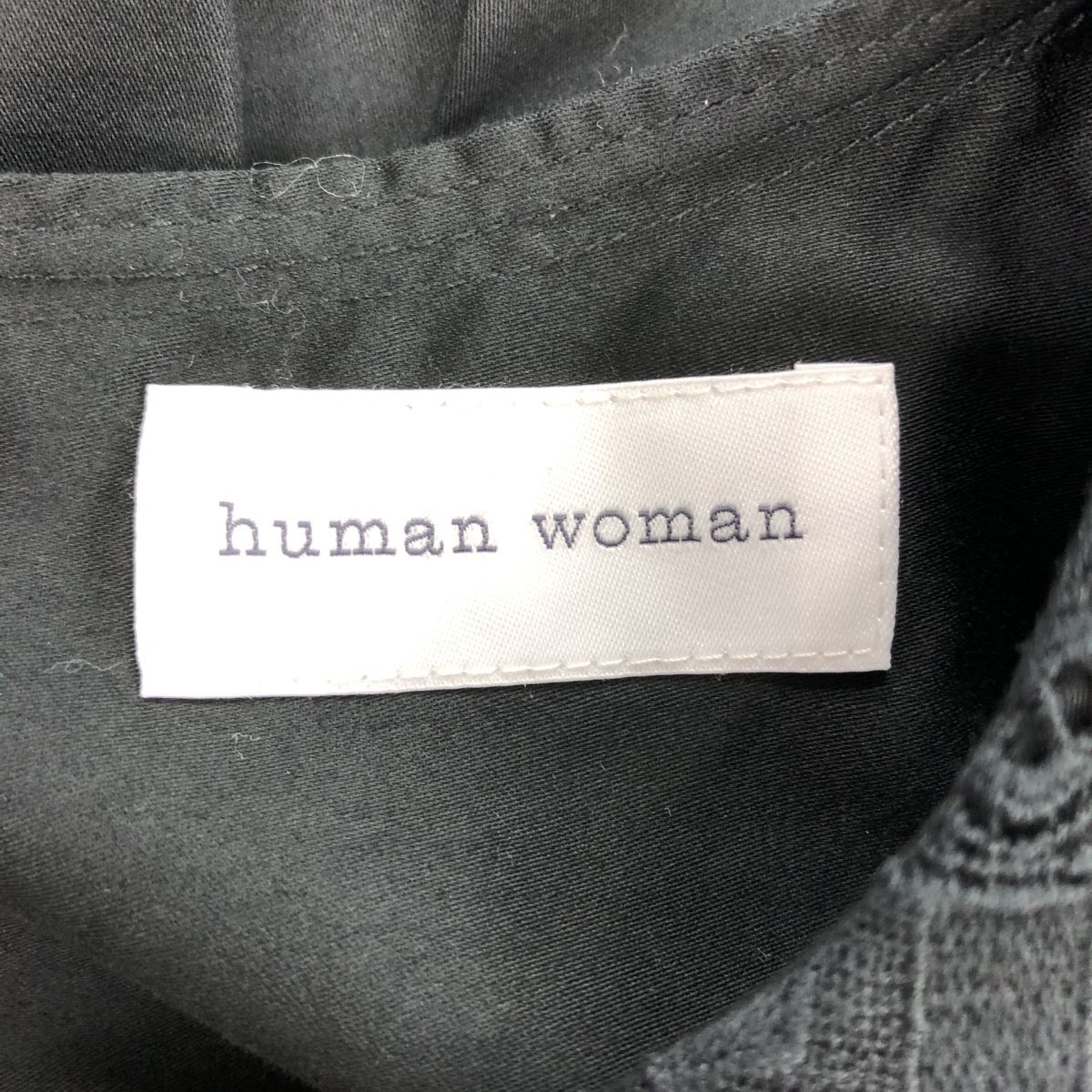 1R2090-Y◆human woman ヒューマンウーマン 長袖ブラウス 前掛けレースデザイン プルオーバー サイドスリット ◆sizeM ブラック 綿