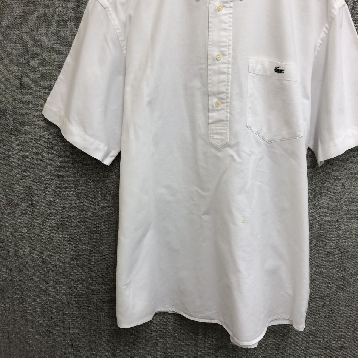 1R2753-W◆LACOSTE ラコステ 半袖シャツ 白シャツ ボタンダウン ハーフボタン 胸ポケット パッチ シンプル◆size3 ホワイト コットン