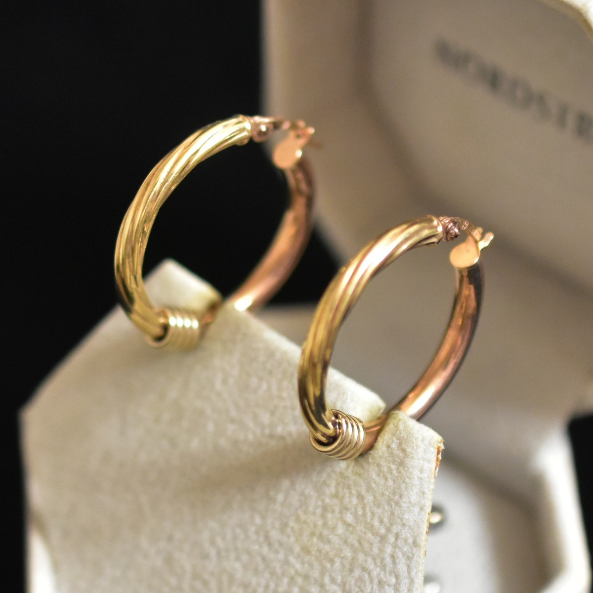 イタリア製 K9刻印 375 リングピアス 地金ミックス イエローゴールド＋ピンクゴールド 本物保証_画像1