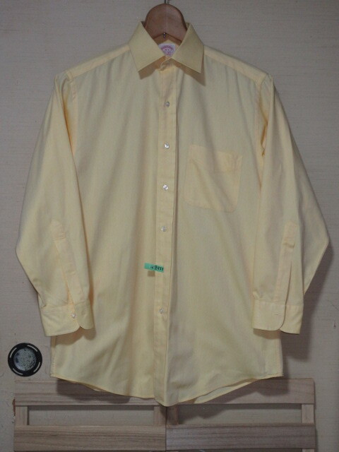 Brooks Brothers　ブルックスブラザーズ　長(zhǎng)袖ワイドスプレッドシャツ　15-1　イエロー/ソリッド　綿100%　生地オックスフォード　クリ済！