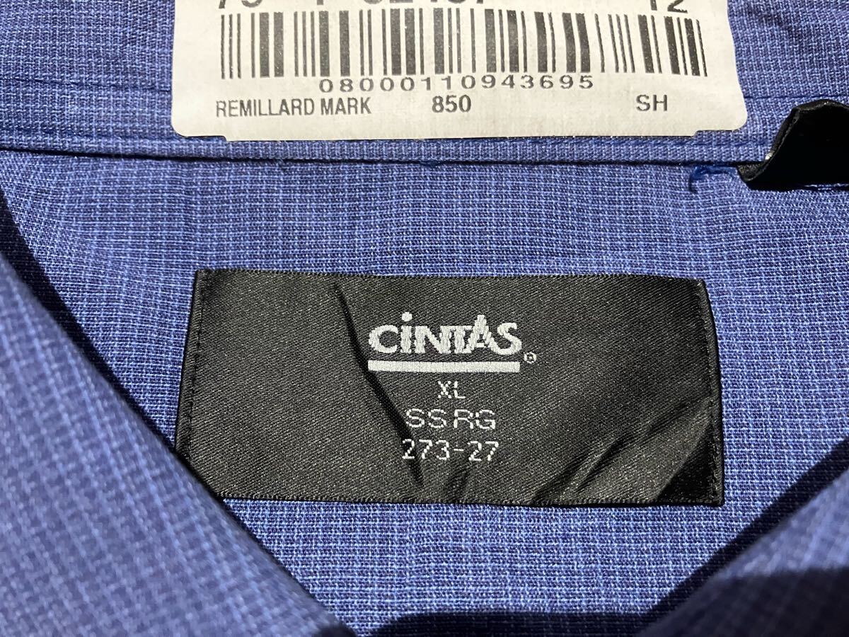CINTAS メンズXL ブルー　ワークシャツ　半袖シャツ　100円スタート　売り切り　古著　 トップス work USA輸入　作業(yè)著　青