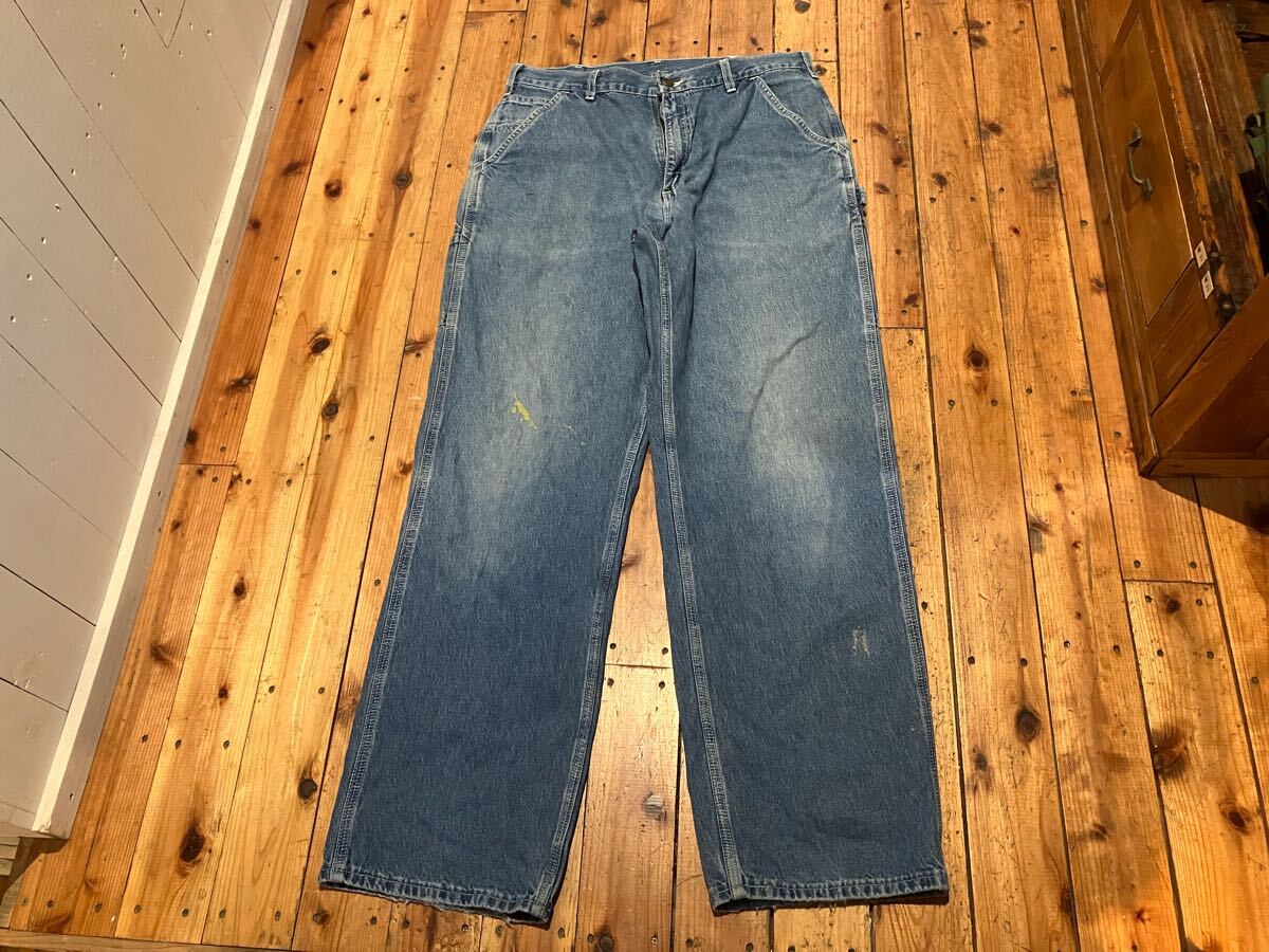 90s vintage カーハート　ペインターパンツ　ワークパンツ　デニムパンツ　100円スタート　売り切り　古著 USA輸入 ワイドストレート　00s