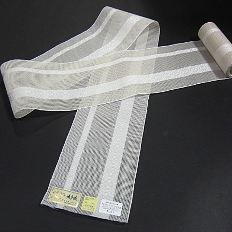 夏物　 新品　正絹 　本場(chǎng)筑前博多織　紗夏帯　四寸単帯　人気の白地