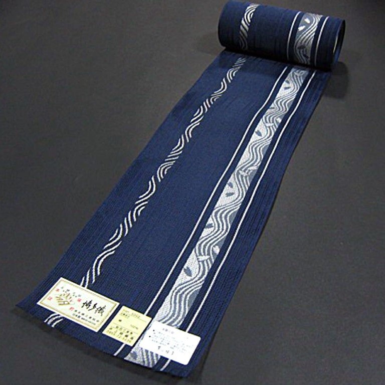 夏物　 新品　正絹 　本場(chǎng)筑前博多織　紗夏帯　四寸単帯　紺色