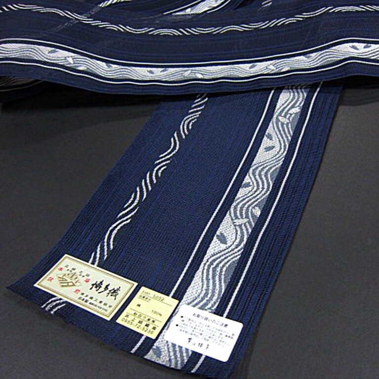 夏物　 新品　正絹 　本場(chǎng)筑前博多織　紗夏帯　四寸単帯　紺色
