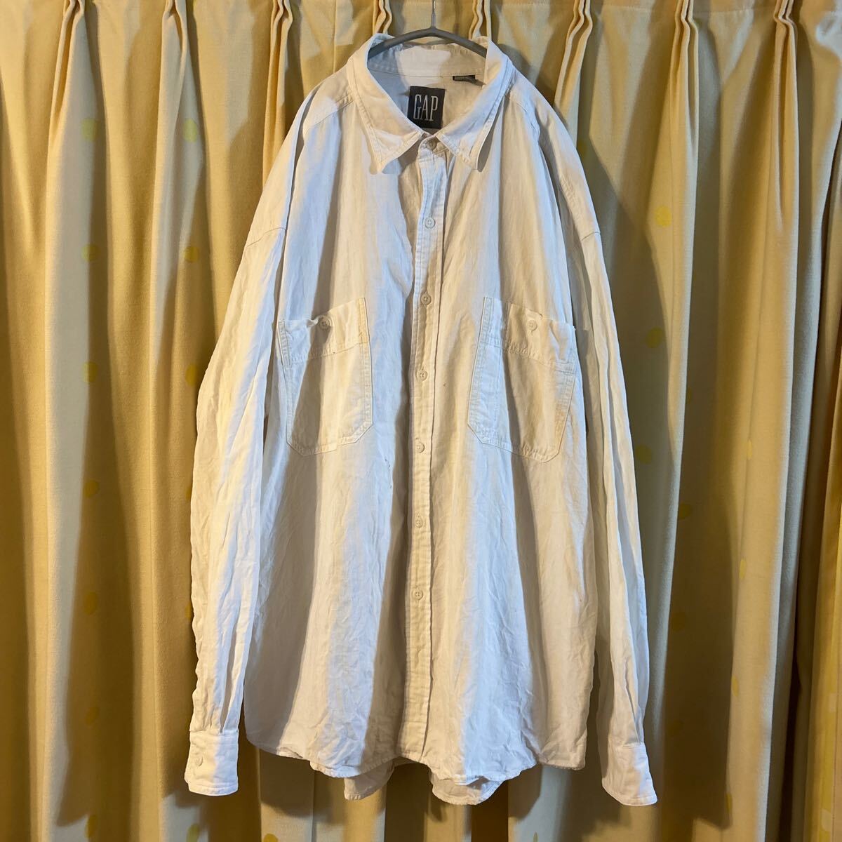 90S OLD GAP レア デカタグ シルバータグ 同色ストライプ長袖シャツ サイズXL 生成り