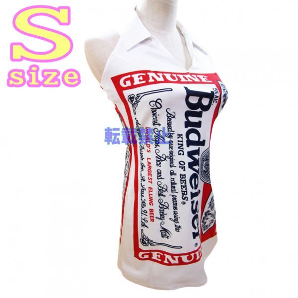 【高品質プリント 伸縮可能】バドワイザーバドガール 襟つき S 白 コスプレ ワンピース ホワイト 新品未使用 ！送料無料！！_画像1
