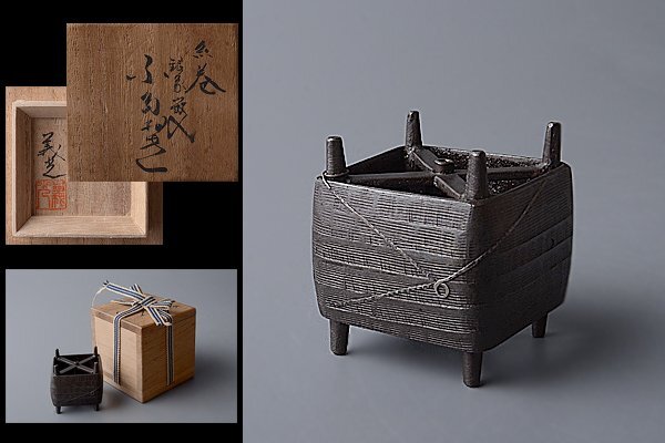 u890【和み】茶道具 西村義光 唐銅象嵌纟巻蓋置　検 茶道具煎茶道具中國古玩臺灣煎茶民藝美術(shù)品李朝高麗新羅清朝書道具