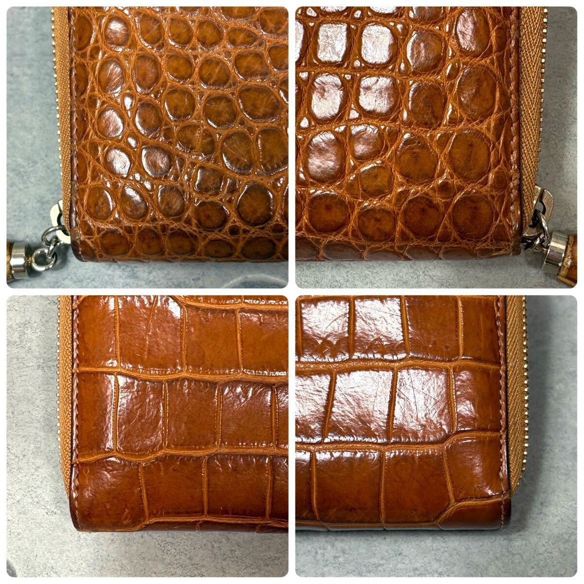 美品/リアルクロコダイル ●GUCCI グッチ メンズ 長財布 ラウンドファスナー ジッピーウォレット バンブー タッセル ワニ革 レザー 本革