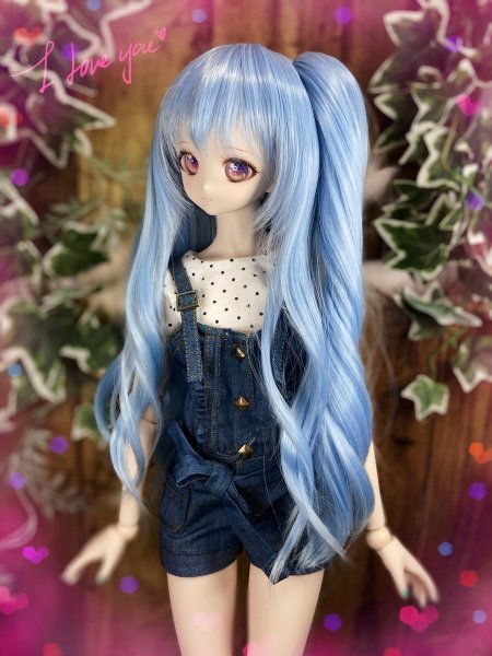 ●ドールウィッグ＊プレミアムツインカール＊スノーブルー＊9～9.5インチ（MDD/DD/SD/SmartDollなど）●