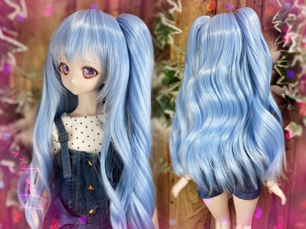 ●ドールウィッグ＊プレミアムツインカール＊スノーブルー＊9～9.5インチ（MDD/DD/SD/SmartDollなど）●