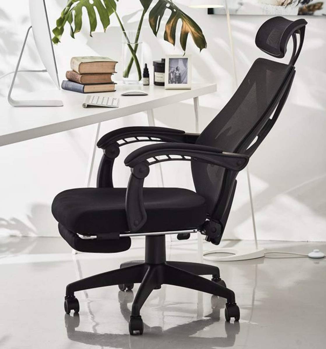 【ゲルクッションセット売】オフィスチェア 人間工學(xué) ヘッドレスト リクライニング デスクチェア メッシュ　黒　ポケットコイル　腰痛予防
