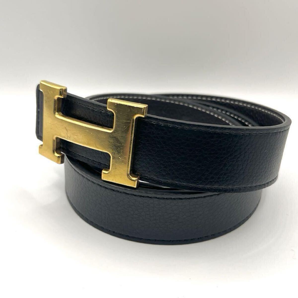 美品　新品ベルト　HERMES　エルメス　Hロゴ　Hバックル　コンスタンス　ベルト　ゴールド　ブラック　黒　フルグレインレザー　