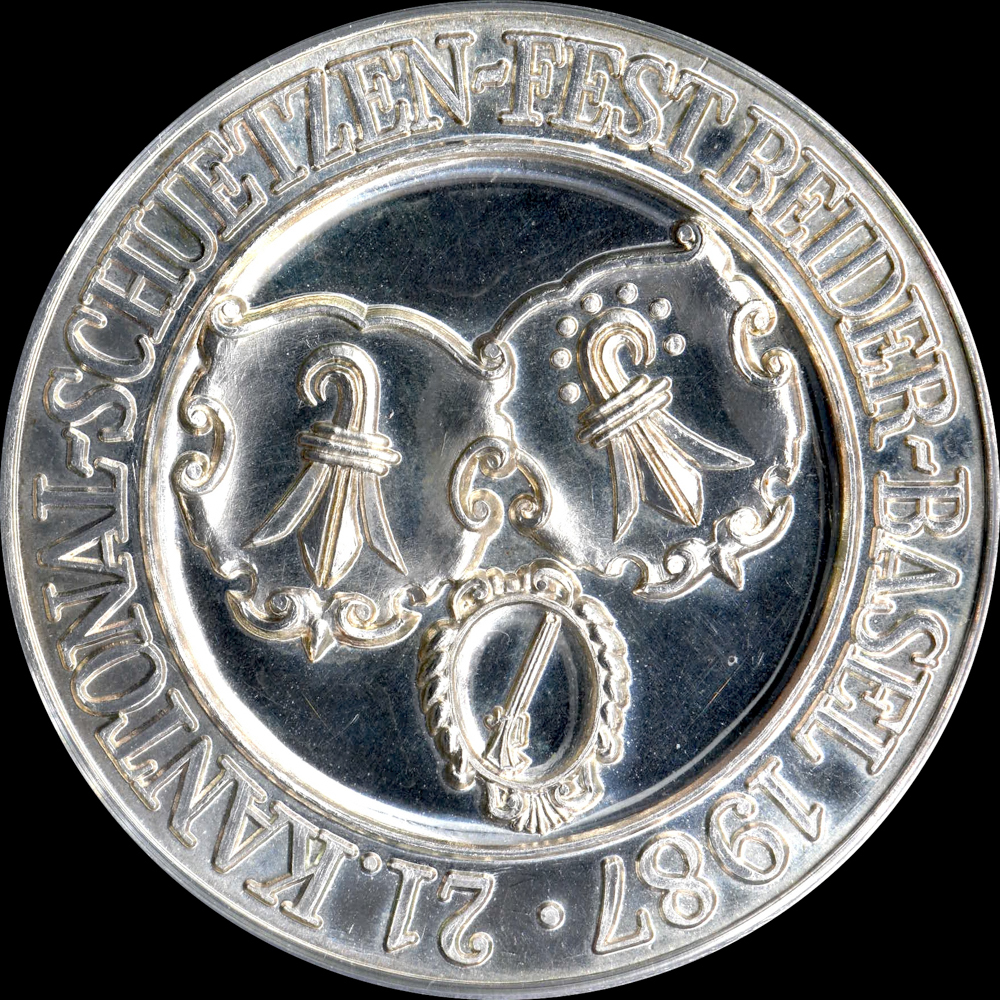 ☆土終 【PCGS UNC D】1987 スイス バーゼル射撃祭 銀メダル 未