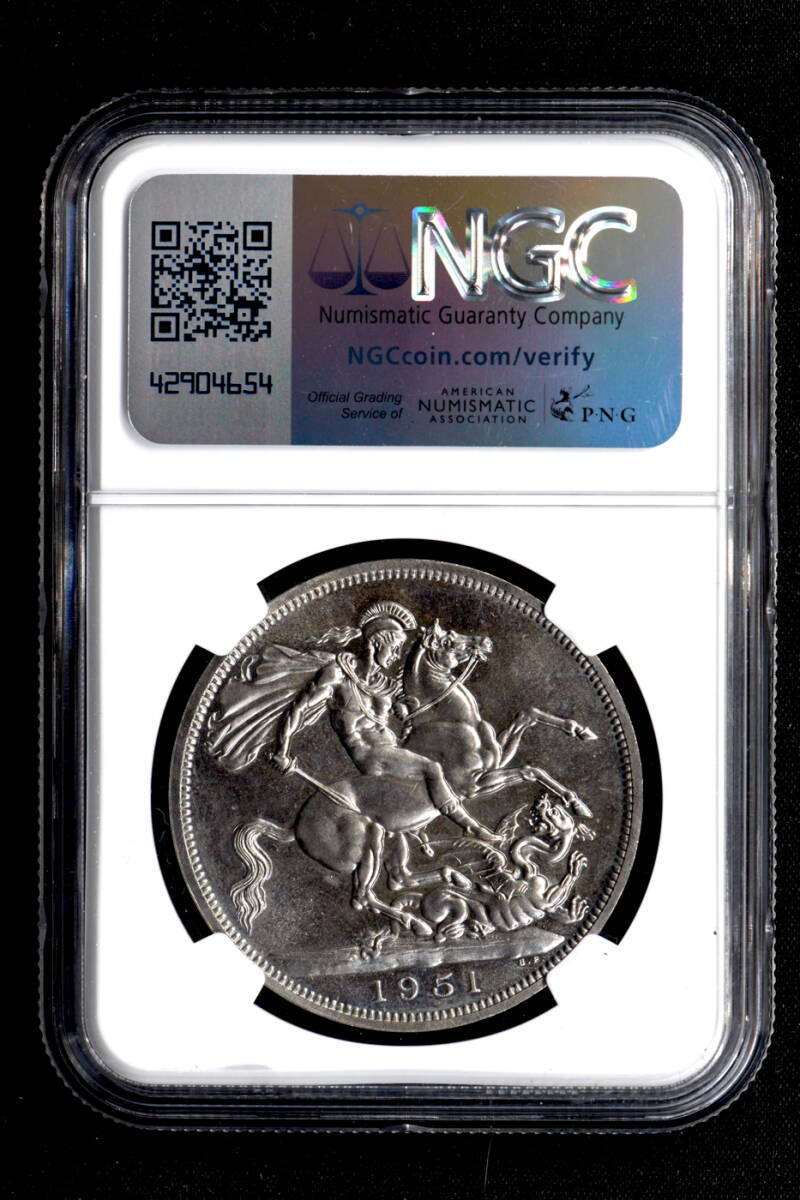 ☆日終【NGC PL64】1951 イギリス Crown 未使用+ ブリテン祭