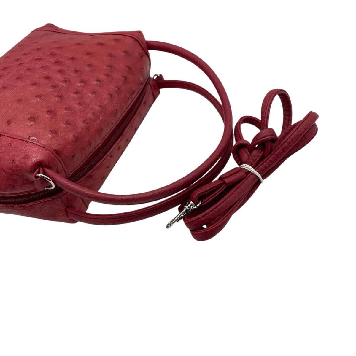 美品【極上品】1円? 本オーストリッチ 2way ハンドバッグ ショルダーバッグ クロスボディ 斜め掛け 赤系 ダチョウ革 コンパクト バッグ