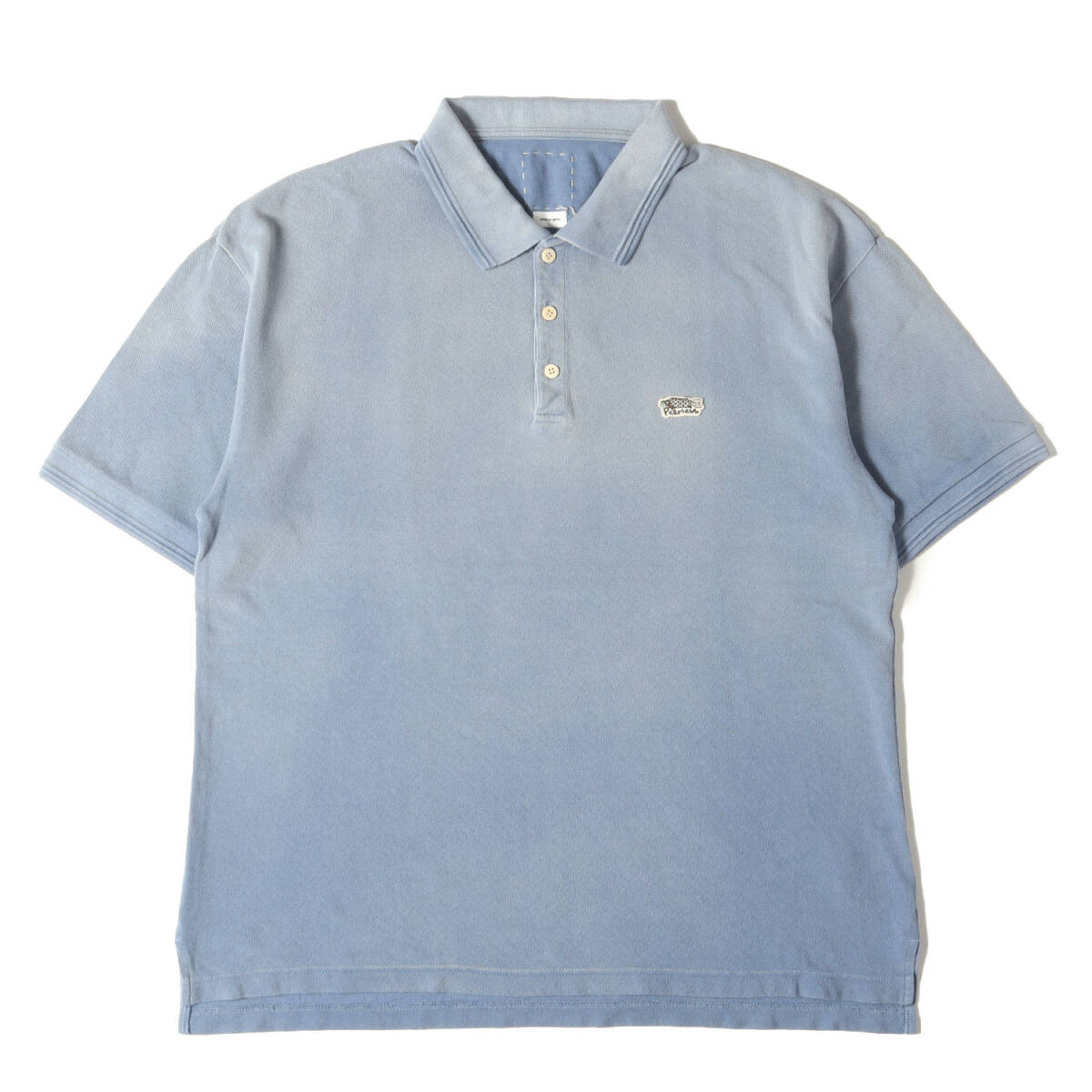 【美品】visvim ビズビム ポロシャツ サイズ:3 / 23SS ダメージ加工 コットン 鹿の子 半袖 ポロシャツ (JUMBO WELLER S/S DMGD) / ブルー