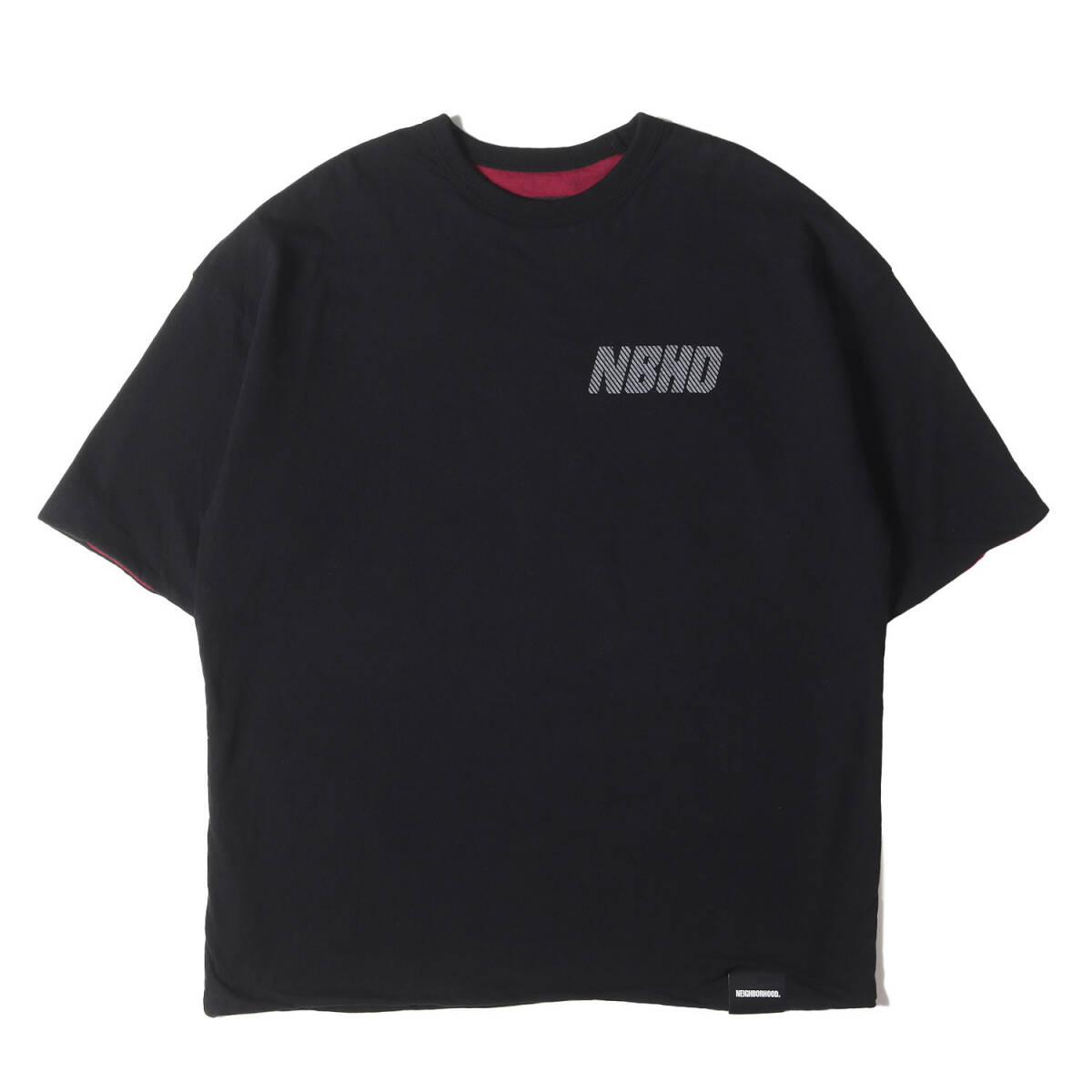 【美品】NEIGHBORHOOD ネイバーフッド 23AW ミリタリーロゴ リバーシブル Tシャツ(REVERSIBLE CREWNECK SS) / ブラック バーガンディー L