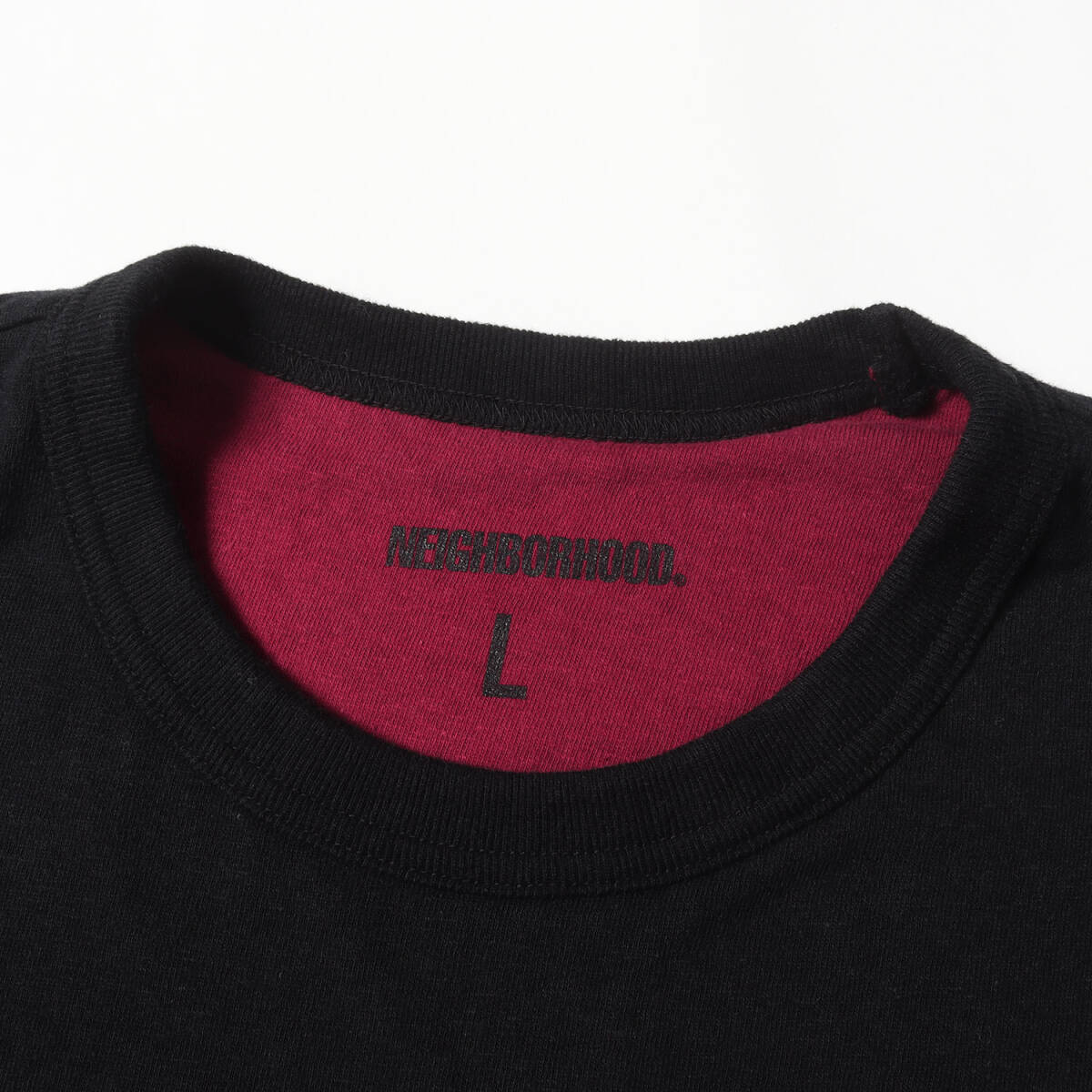 【美品】NEIGHBORHOOD ネイバーフッド 23AW ミリタリーロゴ リバーシブル Tシャツ(REVERSIBLE CREWNECK SS) / ブラック バーガンディー L