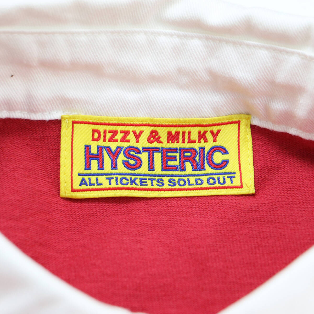 HYSTERIC GLAMOUR ヒステリックグラマー シャツ レッド ホワイト サイズ:FREE / ギター ガール ラガーシャツ / GUITAR GIRL ポロシャツ