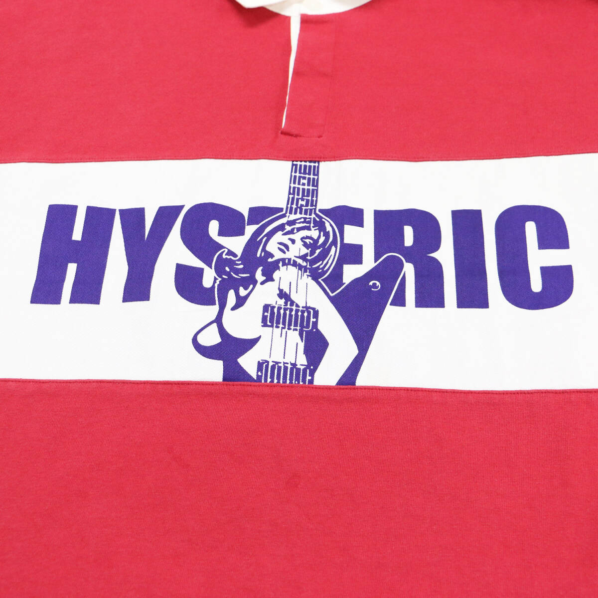 HYSTERIC GLAMOUR ヒステリックグラマー シャツ レッド ホワイト サイズ:FREE / ギター ガール ラガーシャツ / GUITAR GIRL ポロシャツ