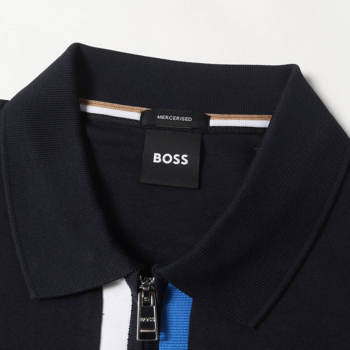 【新品】BOSS ボス ポロシャツ サイズ:S / 現(xiàn)行モデル マーセライズコットン ジップ ポロシャツ / ネイビー 紺 / トップス 半袖