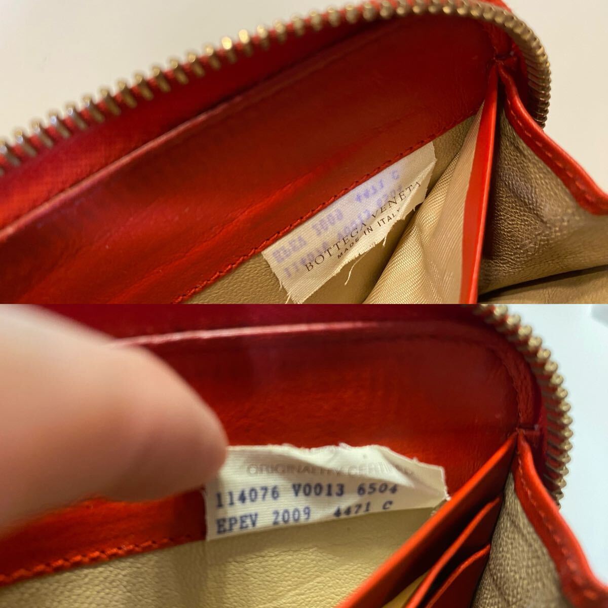 BOTTEGA VENETA ボッテガヴェネタ ラウンドファスナー 長財布 イントレチャート 本革 レザー レッド 赤 小銭入れ_画像10