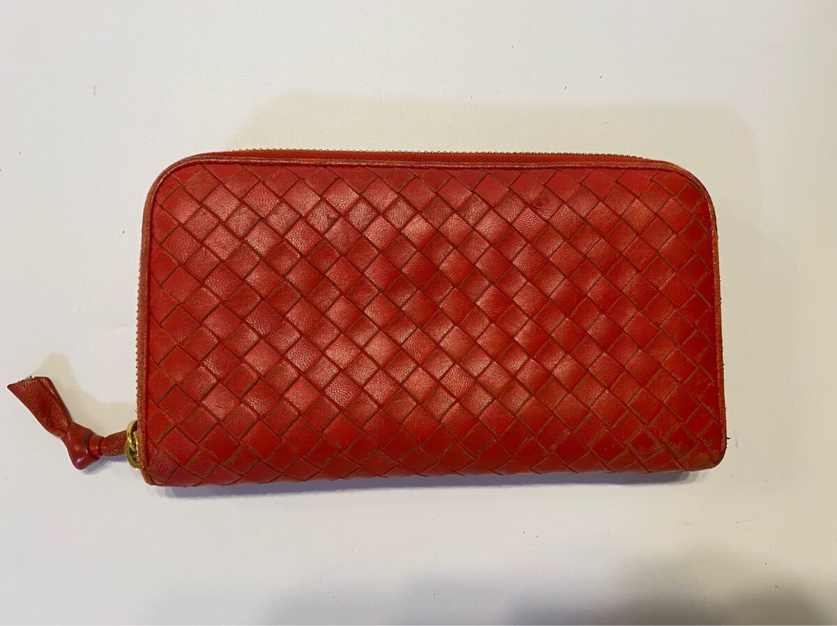 BOTTEGA VENETA ボッテガヴェネタ ラウンドファスナー 長財布 イントレチャート 本革 レザー レッド 赤 小銭入れ_画像2