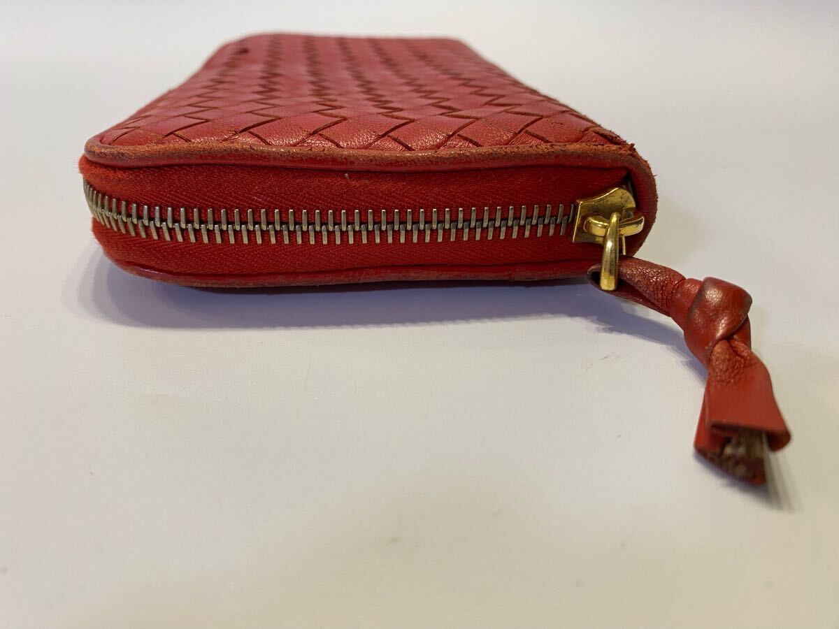 BOTTEGA VENETA ボッテガヴェネタ ラウンドファスナー 長財布 イントレチャート 本革 レザー レッド 赤 小銭入れ_画像5
