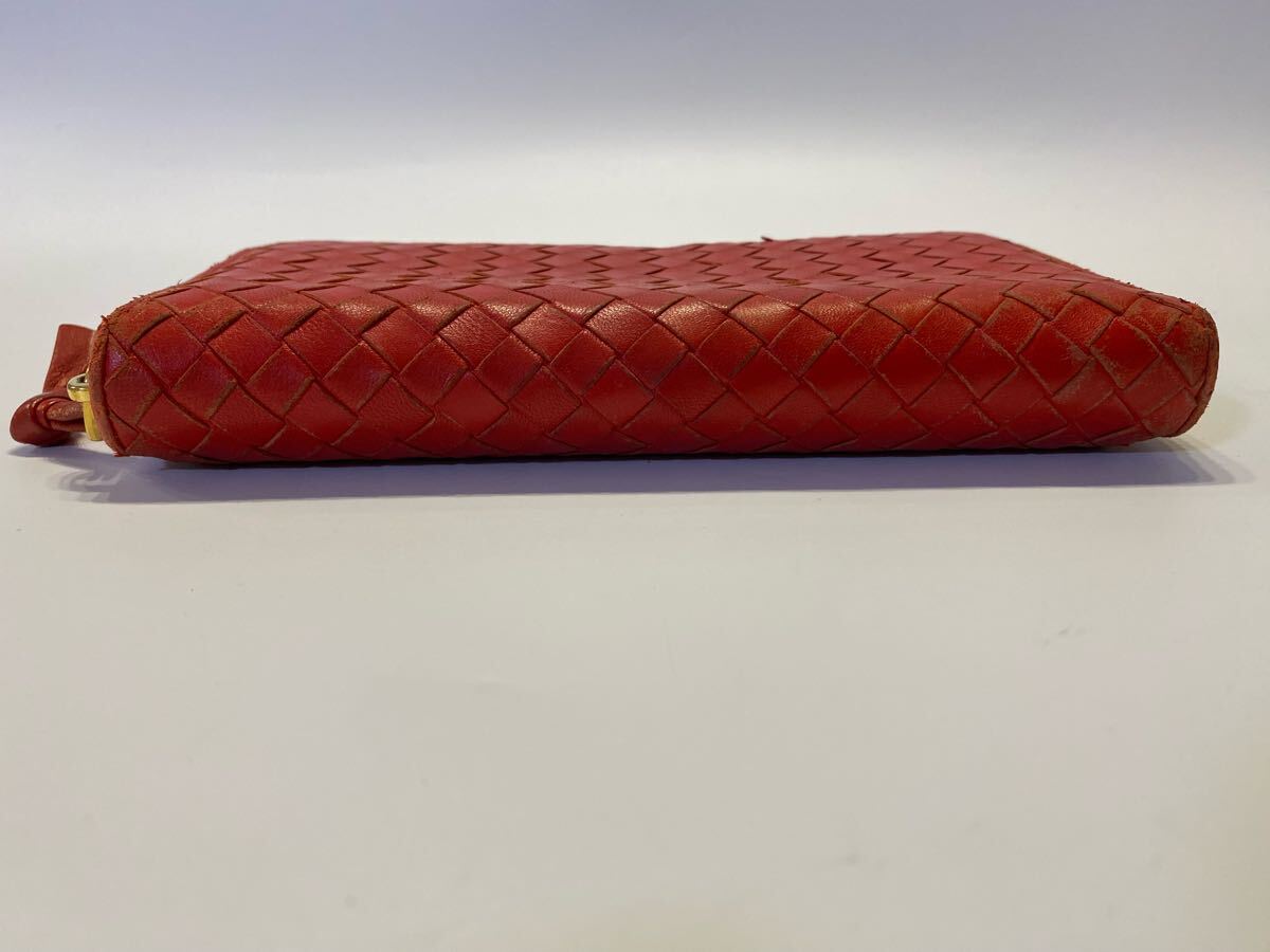 BOTTEGA VENETA ボッテガヴェネタ ラウンドファスナー 長財布 イントレチャート 本革 レザー レッド 赤 小銭入れ_画像6