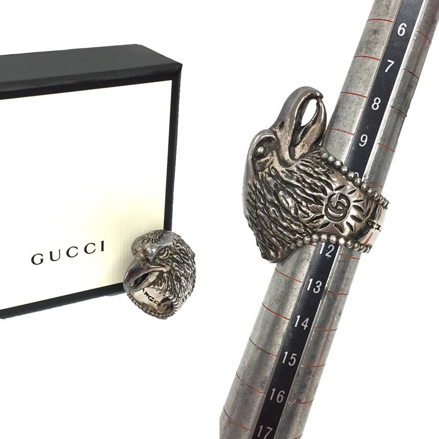 送料無(wú)料 GUCCI グッチ ANGER FOREST EAGLE HEAD イーグルヘッド リング AG925 シルバー ?12 メンズ 指輪 未使用 aq4634