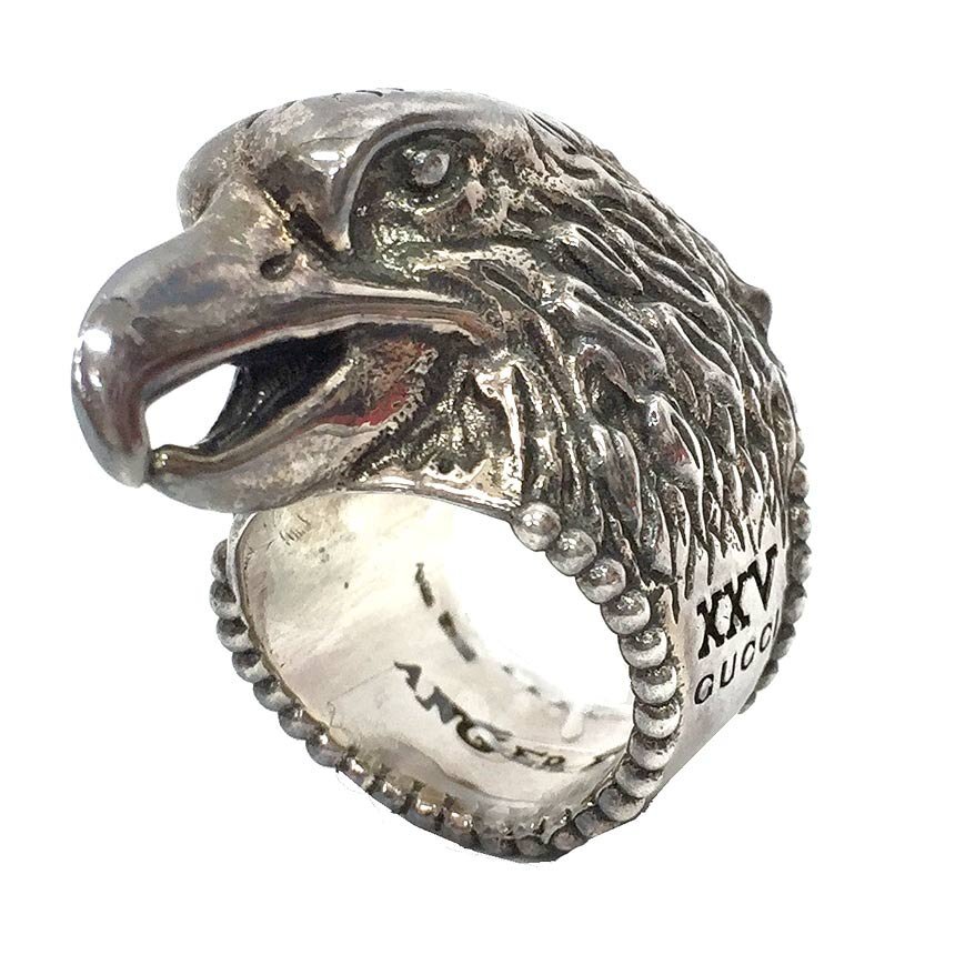 送料無(wú)料 GUCCI グッチ ANGER FOREST EAGLE HEAD イーグルヘッド リング AG925 シルバー ?12 メンズ 指輪 未使用 aq4634