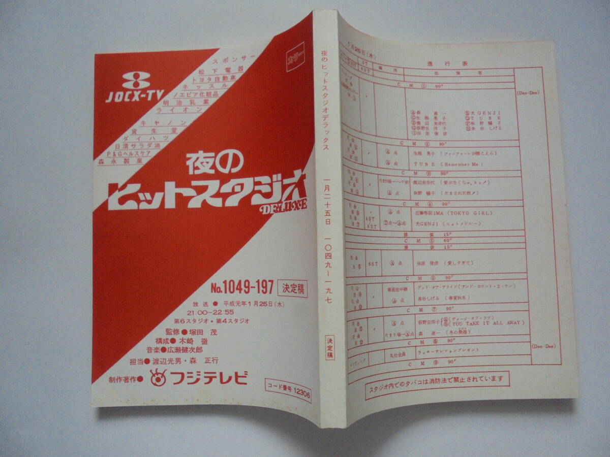 * ночь. хит Studio сценарий * эпоха Heisei изначальный год 1 месяц 25 день * Ikuina Akiko Watanabe Minayo Oginome Yoko свет GENJITUBE Tahara Toshihiko * Fuji телевизор *No1049-197