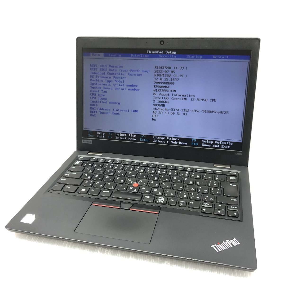 Lenovo ThinkPad L390 TP00091B Core i3-8145U メモリ4GB 13.3インチ T015928