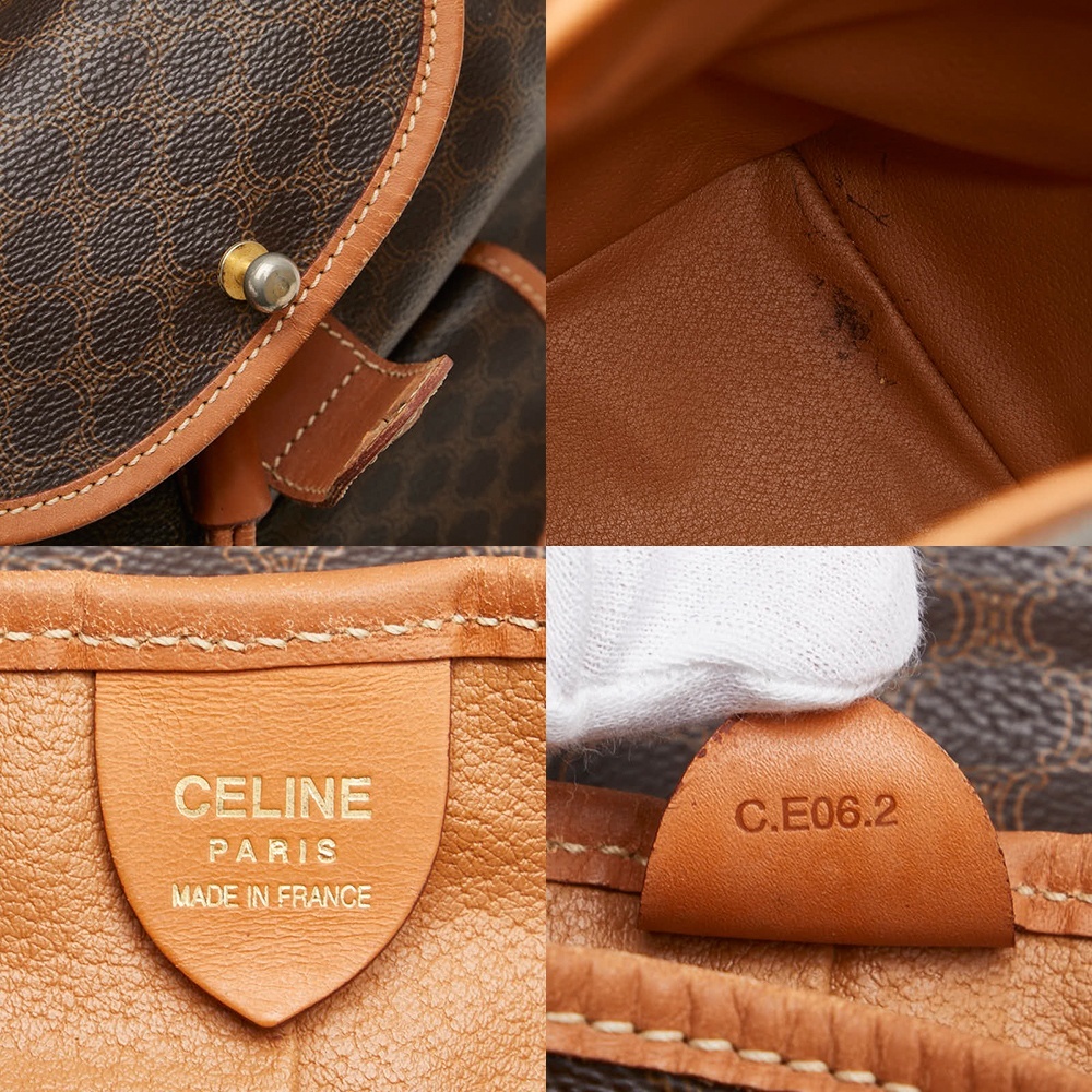 中古 セリーヌ リュック バックパック マカダム ブラウン PVC レザー レディース CELINE ABランク【送料無料】【西神店】_画像6