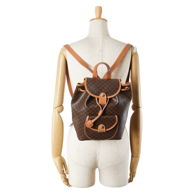 中古 セリーヌ リュック バックパック マカダム ブラウン PVC レザー レディース CELINE ABランク【送料無料】【西神店】_画像8