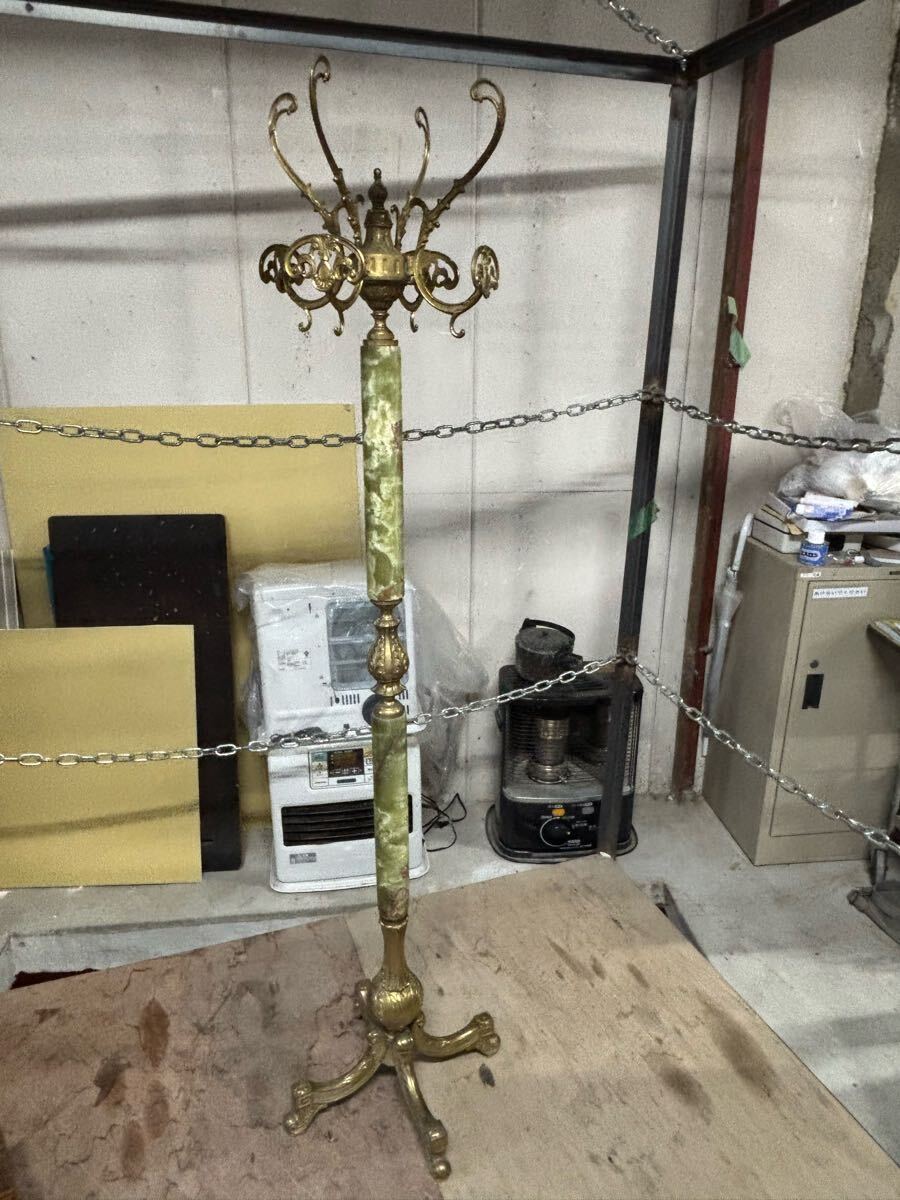イタリア製 オニキス/真鍮金具ポールハンガー 高さ約170cm　　　帽子掛け/コートハンガー クラシック様式　おまけ付き_画像1