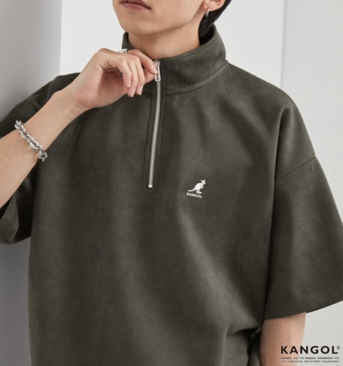 ●送料390円可能商品 カンゴール KANGOL 新品 メンズ オーバーサイズ スウェード ハーフジップ 半袖 シャツ [SC1227461N-L]一 三 弐★QWER