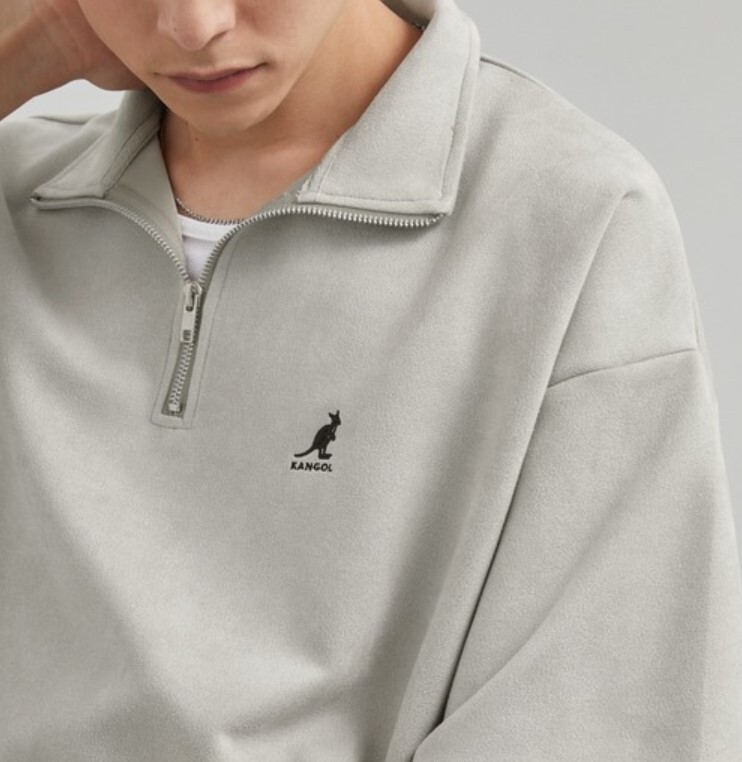 ●送料390円可能商品 カンゴール KANGOL 新品 メンズ オーバーサイズ スウェード ハーフジップ 半袖 シャツ 灰[SC122731N-L]一 三 弐★QWER