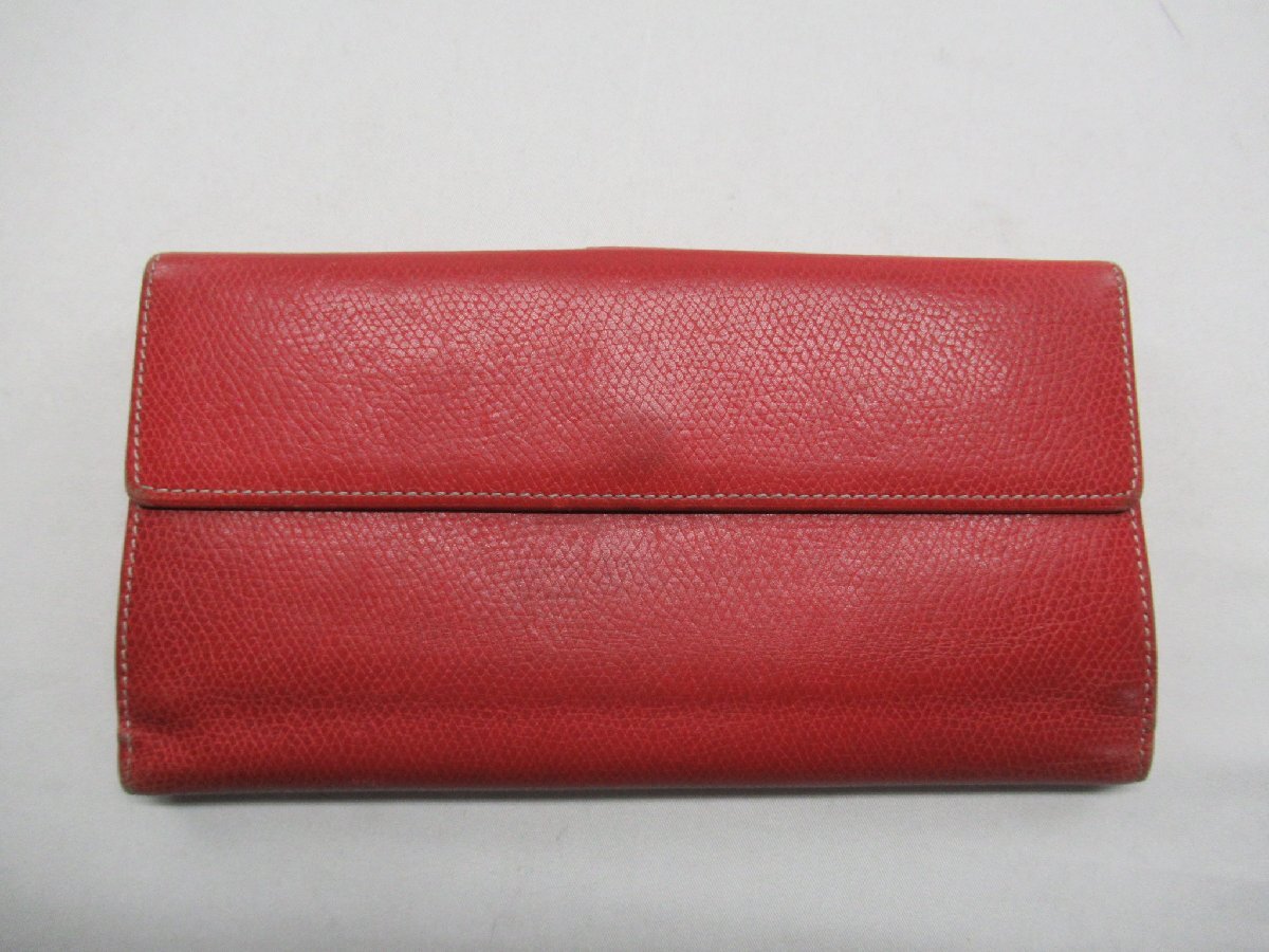 ★【B送900円】1871　LOEWE　ロエベ　アナグラム　長(zhǎng)財(cái)布　ロングウォレット　二つ折り　レッド　レザー　スペイン制　フラップ