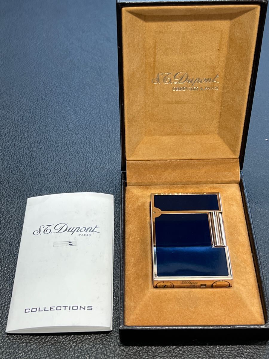 DuPont デュポン ガスライター　ライン2ショート　紺色 ゴールド　箱付き