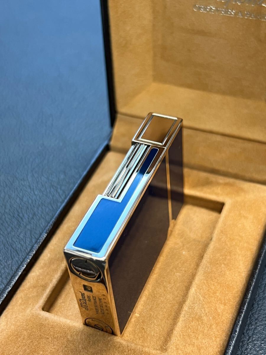 DuPont デュポン ガスライター　ライン2ショート　紺色 ゴールド　箱付き