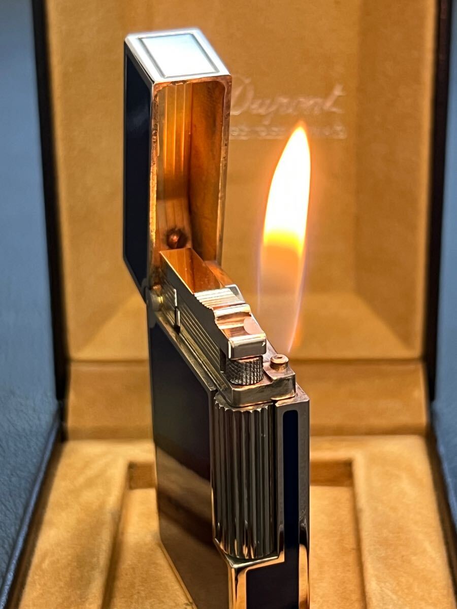 DuPont デュポン ガスライター　ライン2ショート　紺色 ゴールド　箱付き