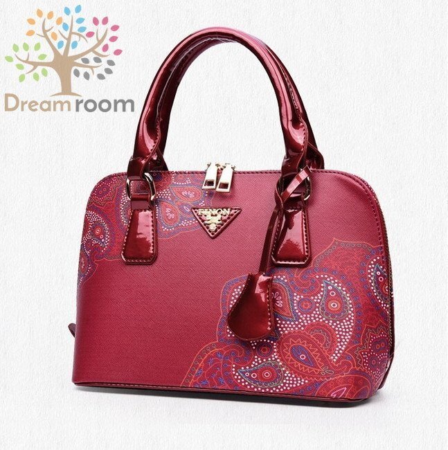 高品質 PUレザー フラワー プリントシェルパッケージ ショルダーバッグ【01ボルドー】 BAG ハンドバッグ レディース