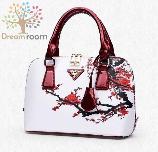 高品質(zhì) PUレザー フラワー プリントシェルパッケージ ショルダーバッグ【02梅×ボルドー】 BAG ハンドバッグ レディース