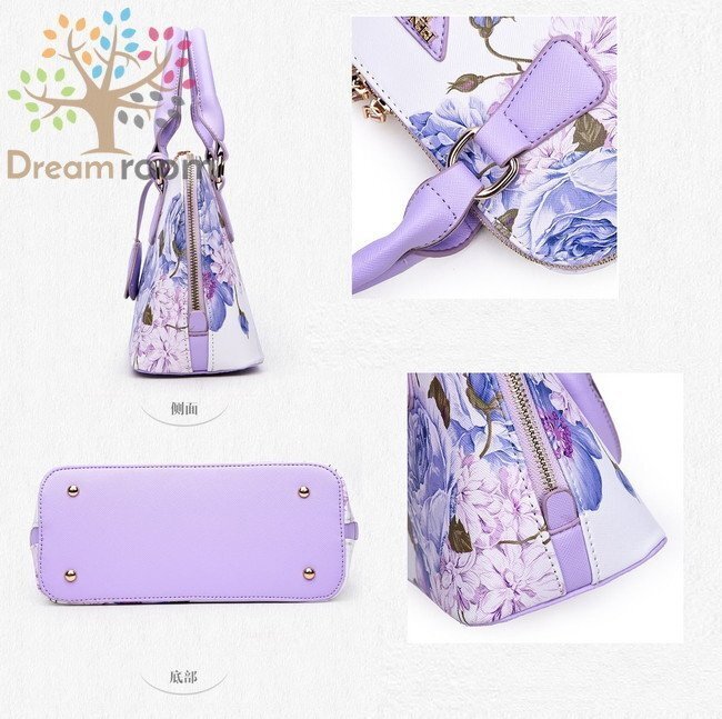 高品質(zhì) PUレザー フラワー プリントシェルパッケージ ショルダーバッグ【02梅×ボルドー】 BAG ハンドバッグ レディース