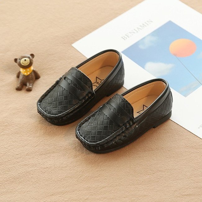 kids イントレチャート ローファー シューズ 【ブラック 18cm】靴 フォーマル 編み込み 合皮 入學(xué)式 レザー